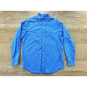 Ralph Lauren BLUE Checkered Cotton Oxford Button Down Dress Shirt Men’s Sz L